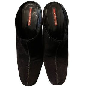 Prada suede wedge mules